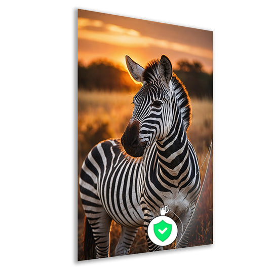 Zebra bij zonsondergang in savanne poster