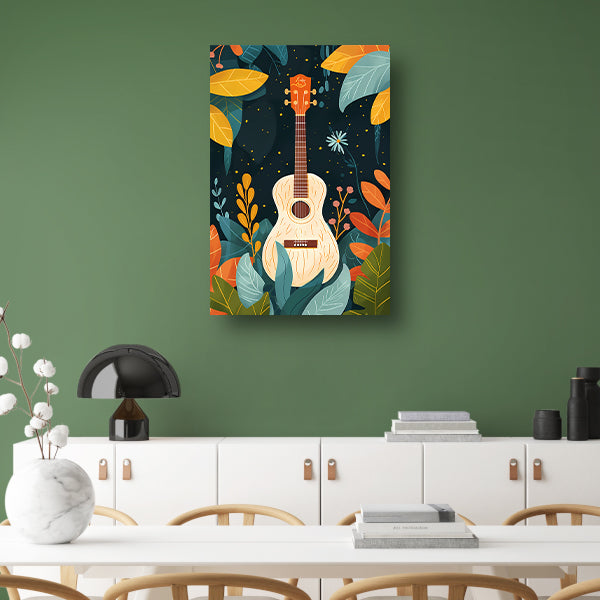 Gitaar omringd door weelderige planten poster