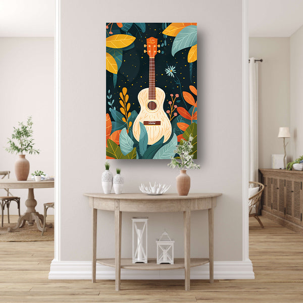 Gitaar omringd door weelderige planten poster