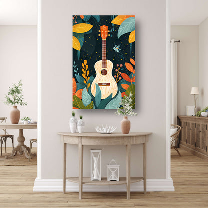 Gitaar omringd door weelderige planten poster