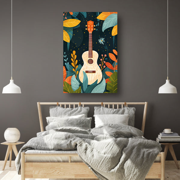 Gitaar omringd door weelderige planten poster