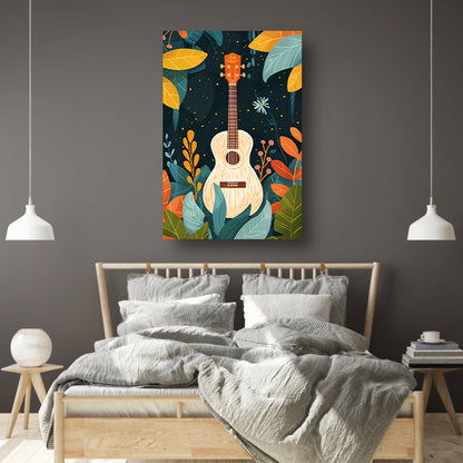 Gitaar omringd door weelderige planten poster