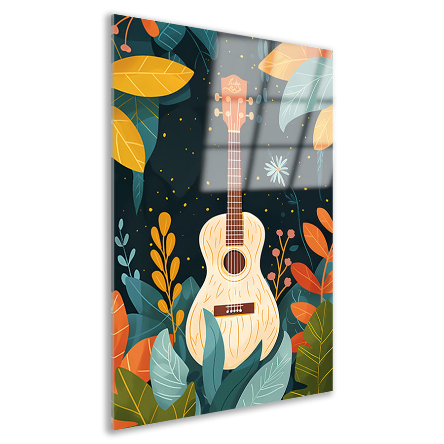 Gitaar omringd door weelderige planten acrylglas
