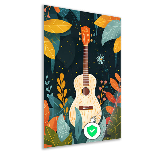 Gitaar omringd door weelderige planten poster