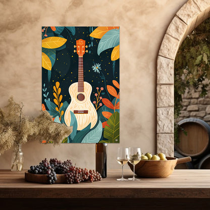 Gitaar omringd door weelderige planten tuinposter