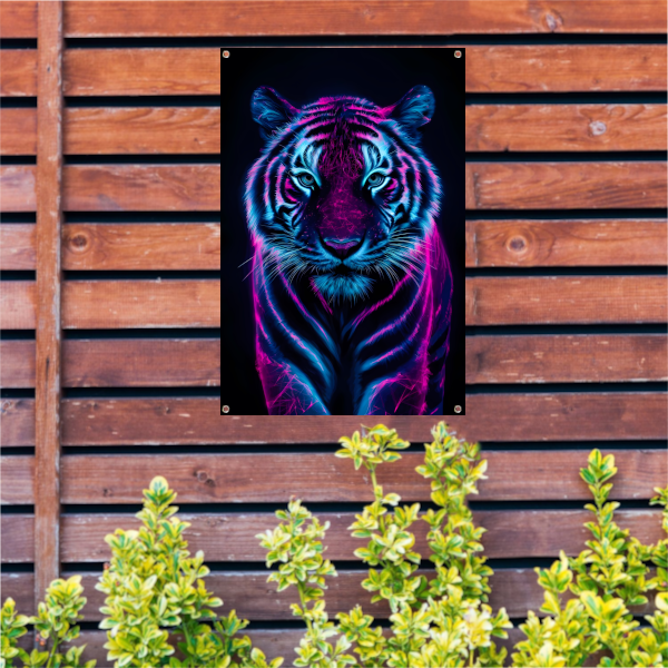 Neon tijger in digitale kunststijl tuinposter