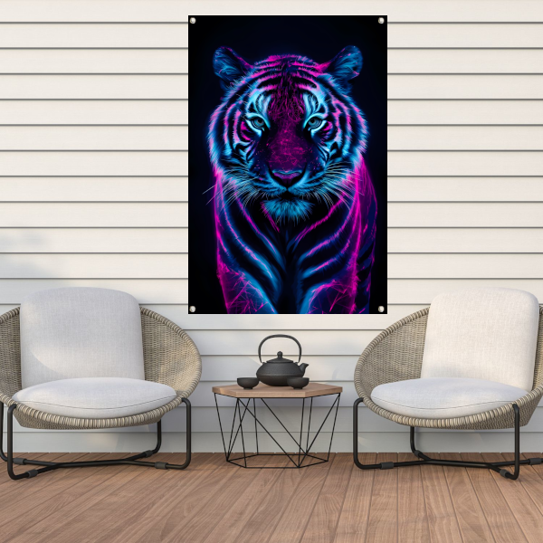 Neon tijger in digitale kunststijl tuinposter