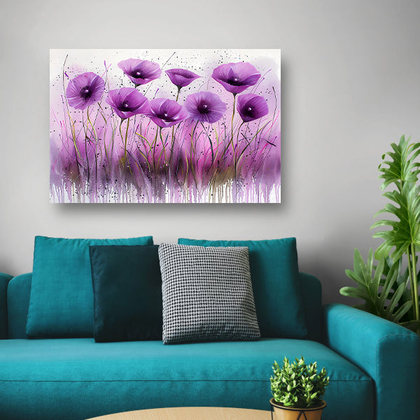 Abstracte paarse bloemen in kleurrijk design canvas met baklijst