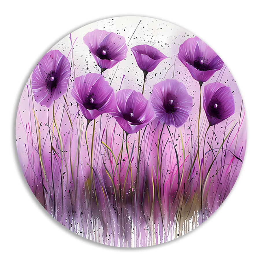 Abstracte paarse bloemen in kleurrijk design aluminium muurcirkel
