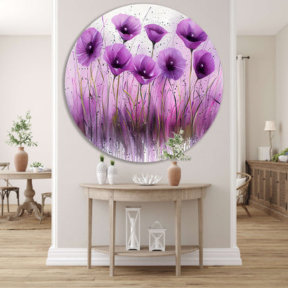 Abstracte paarse bloemen in kleurrijk design aluminium muurcirkel