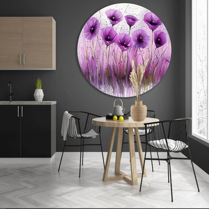 Abstracte paarse bloemen in kleurrijk design aluminium muurcirkel