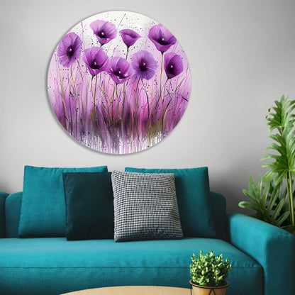 Abstracte paarse bloemen in kleurrijk design aluminium muurcirkel