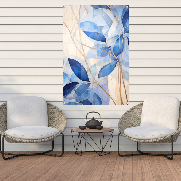 Minimalistisch schilderij met blauwe bladeren tuinposter