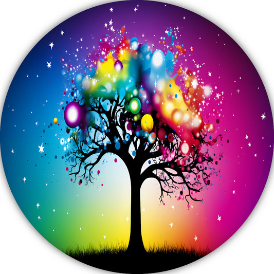 Kleurrijke boom in regenboog aluminium muurcirkel