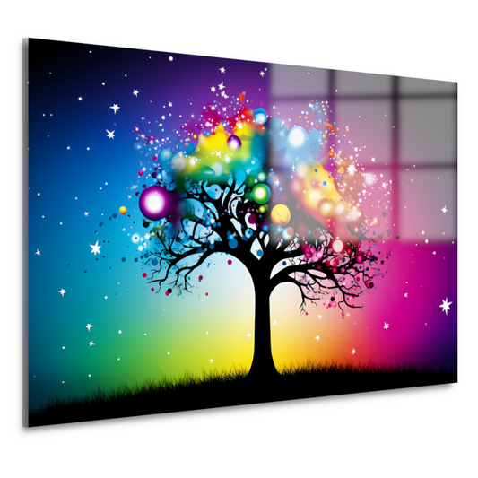 Kleurrijke boom in regenboog acrylglas