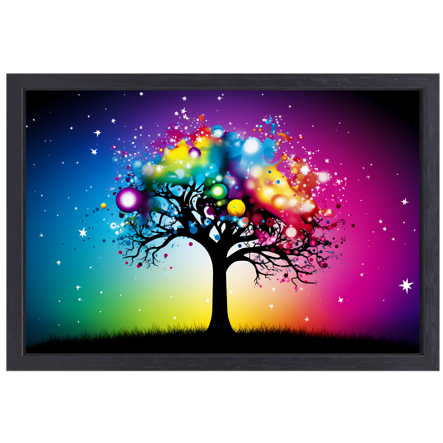 Kleurrijke boom in regenboog canvas met baklijst