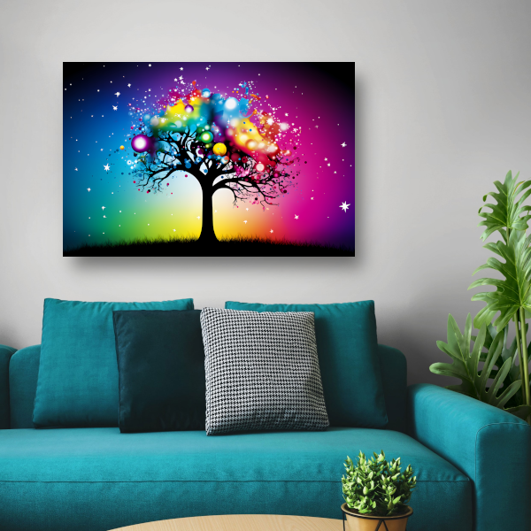 Kleurrijke boom in regenboog canvas