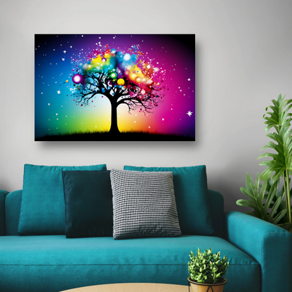 Kleurrijke boom in regenboog canvas