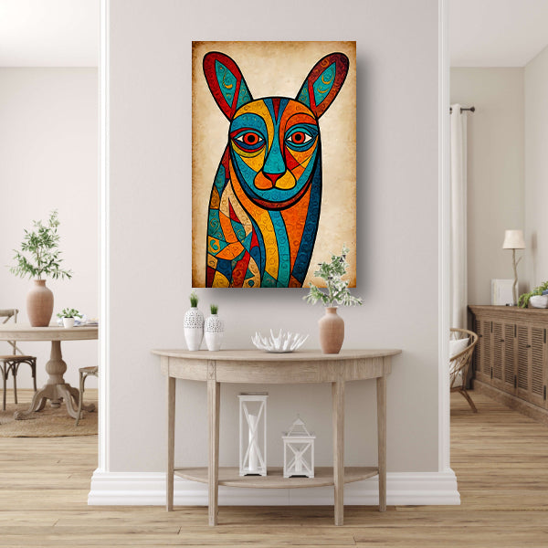 Kleurrijke kubistische kat kunstwerk poster
