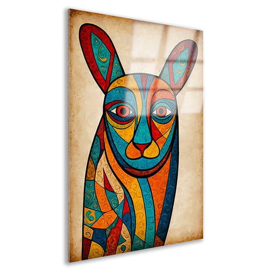 Kleurrijke kubistische kat kunstwerk acrylglas
