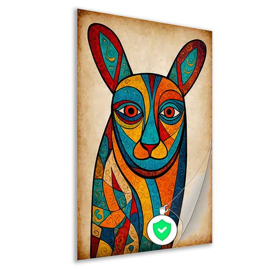Kleurrijke kubistische kat kunstwerk poster