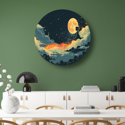 Surrealistische Vliegende Leeuw Maan aluminium muurcirkel