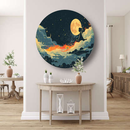 Surrealistische Vliegende Leeuw Maan aluminium muurcirkel