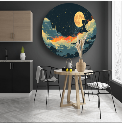 Surrealistische Vliegende Leeuw Maan aluminium muurcirkel