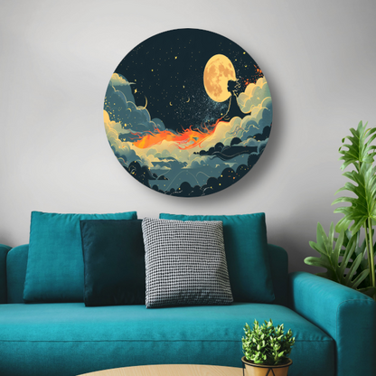 Surrealistische Vliegende Leeuw Maan aluminium muurcirkel