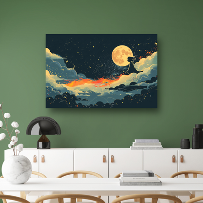 Surrealistische Vliegende Leeuw Maan poster