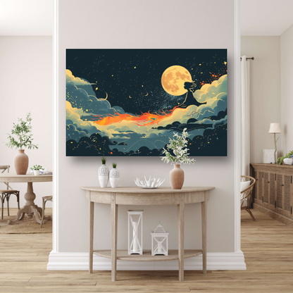 Surrealistische Vliegende Leeuw Maan poster