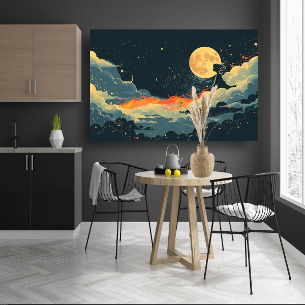 Surrealistische Vliegende Leeuw Maan poster