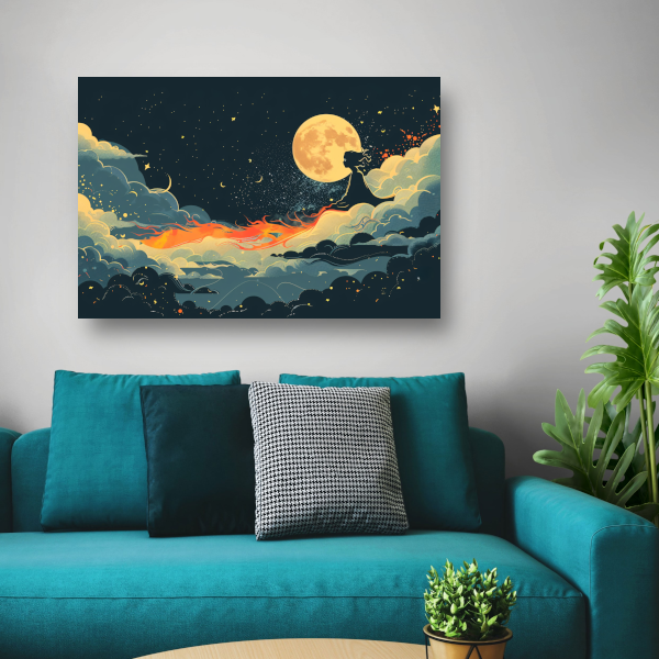 Surrealistische Vliegende Leeuw Maan poster