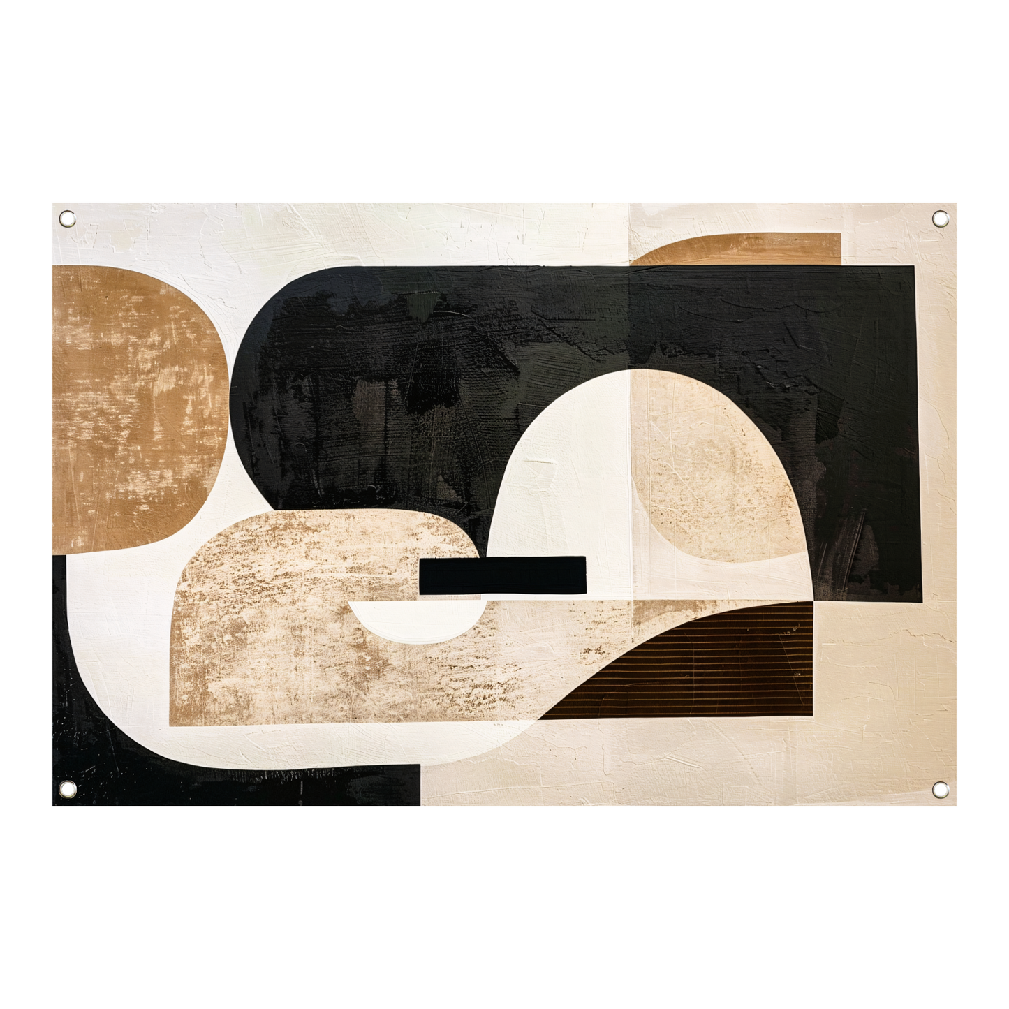 Abstracte Harmonie in Zwart, Beige en Goud tuinposter