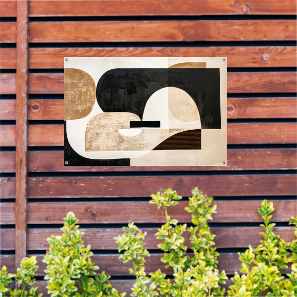 Abstracte Harmonie in Zwart, Beige en Goud tuinposter