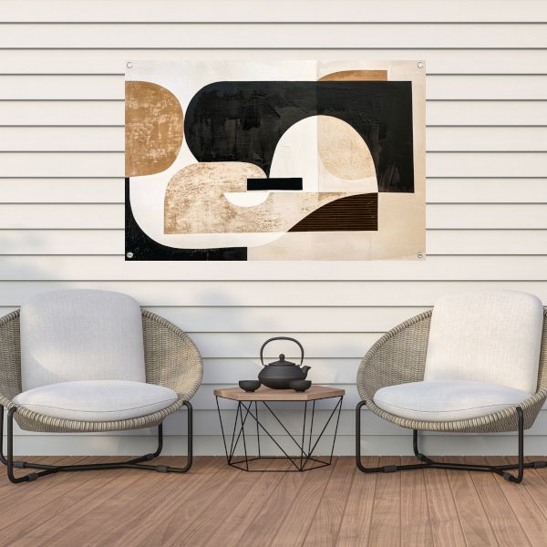 Abstracte Harmonie in Zwart, Beige en Goud tuinposter