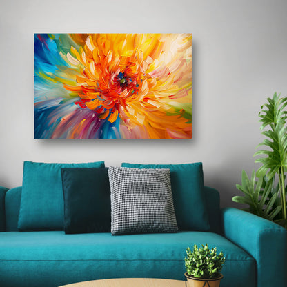 Abstracte schilderij van kleurrijke chrysant poster