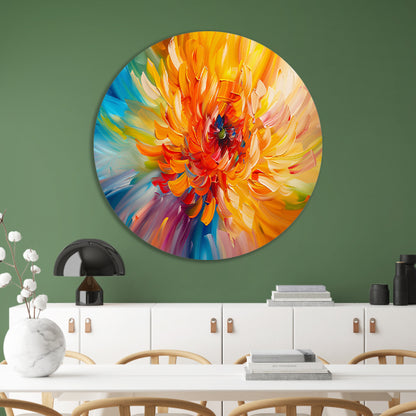 Abstracte schilderij van kleurrijke chrysant aluminium muurcirkel