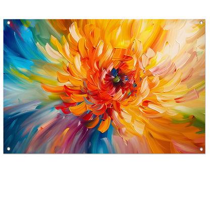 Abstracte schilderij van kleurrijke chrysant tuinposter