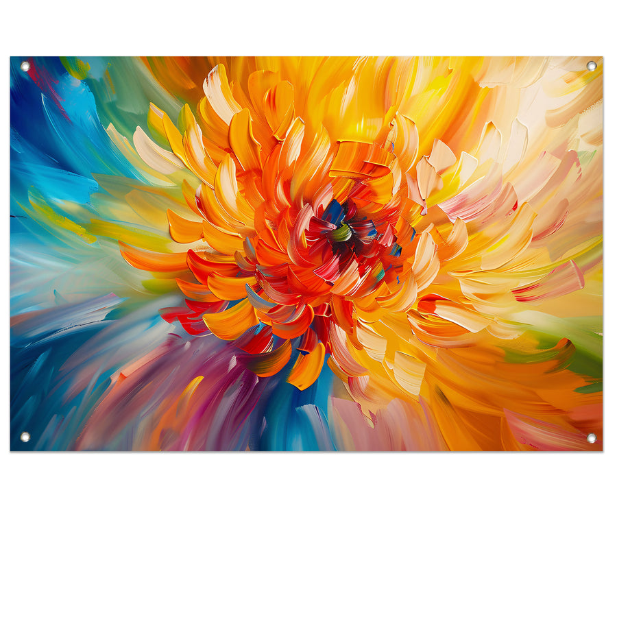 Abstracte schilderij van kleurrijke chrysant tuinposter