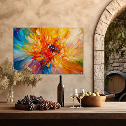 Abstracte schilderij van kleurrijke chrysant tuinposter