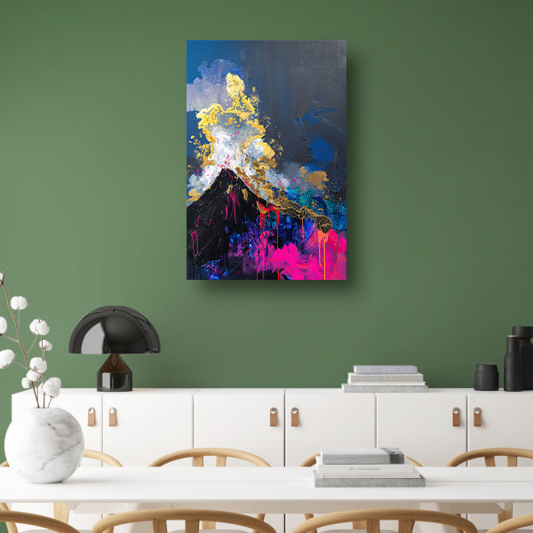 Abstract schilderij van vulkaanuitbarsting canvas met baklijst