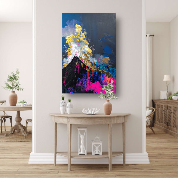 Abstract schilderij van vulkaanuitbarsting canvas met baklijst