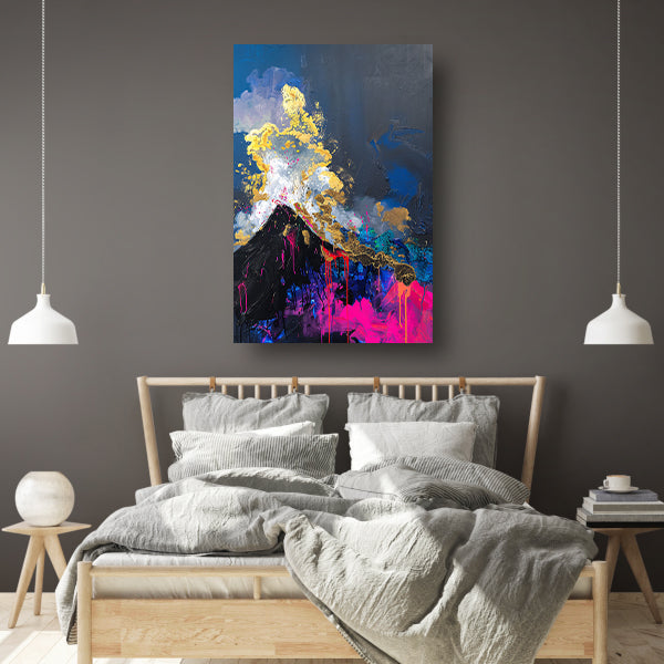 Abstract schilderij van vulkaanuitbarsting canvas met baklijst