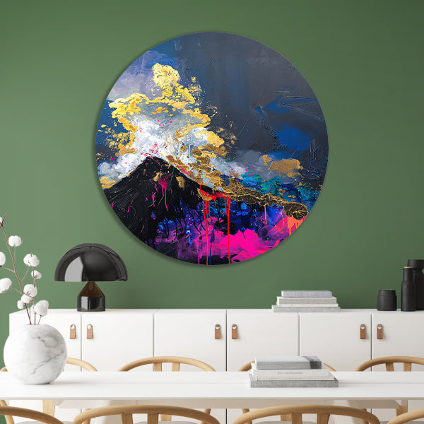 Abstract schilderij van vulkaanuitbarsting forex muurcirkel