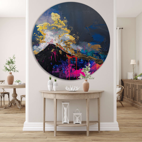 Abstract schilderij van vulkaanuitbarsting forex muurcirkel