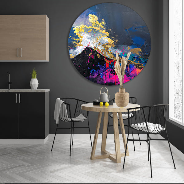 Abstract schilderij van vulkaanuitbarsting forex muurcirkel