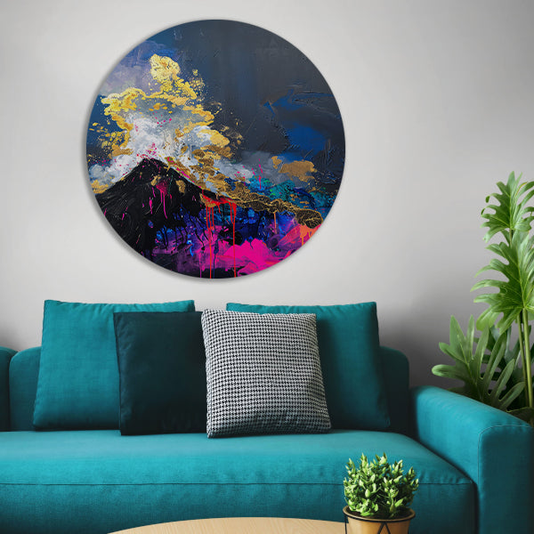 Abstract schilderij van vulkaanuitbarsting forex muurcirkel