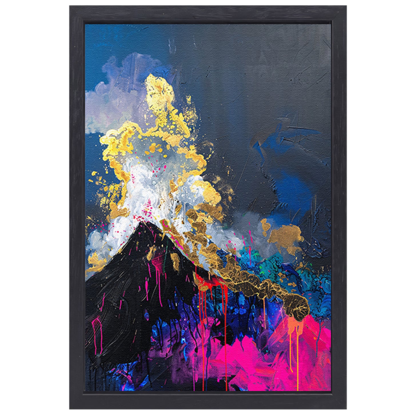 Abstract schilderij van vulkaanuitbarsting canvas met baklijst