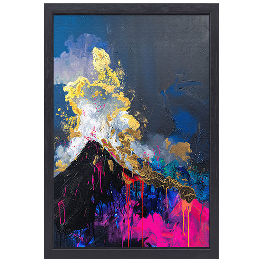 Abstract schilderij van vulkaanuitbarsting canvas met baklijst